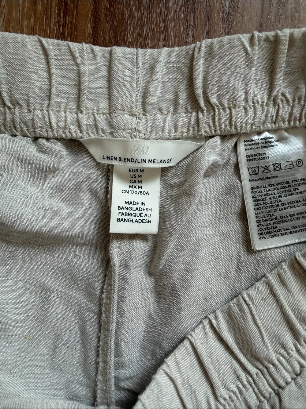 H&M Linen-Blend Elastic Waist Pants in Light Beige